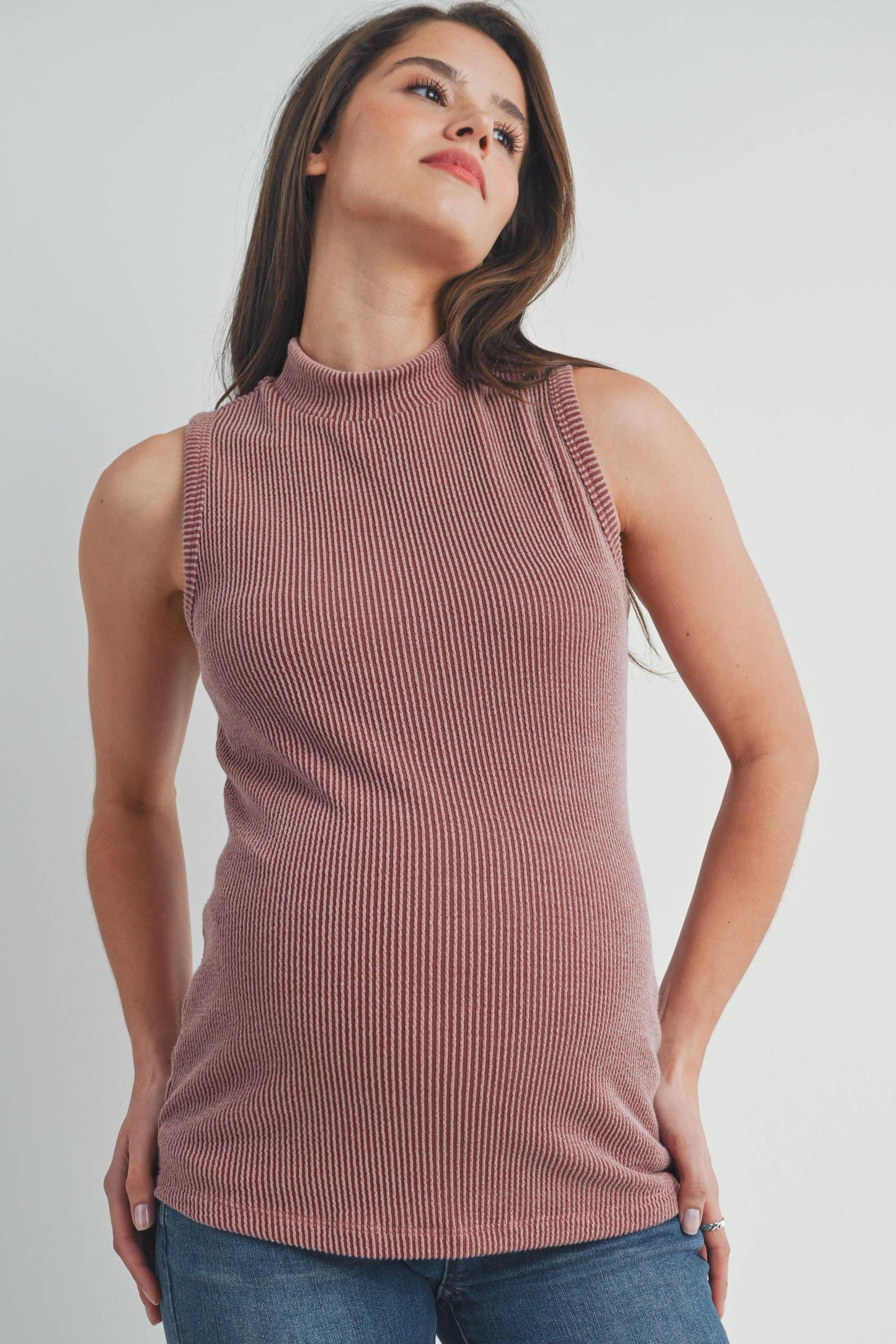 Ribbed Mock Neck Maternity Tank Top