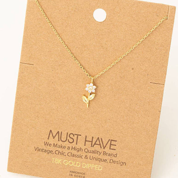 Rhinestone Flower Charm Necklace