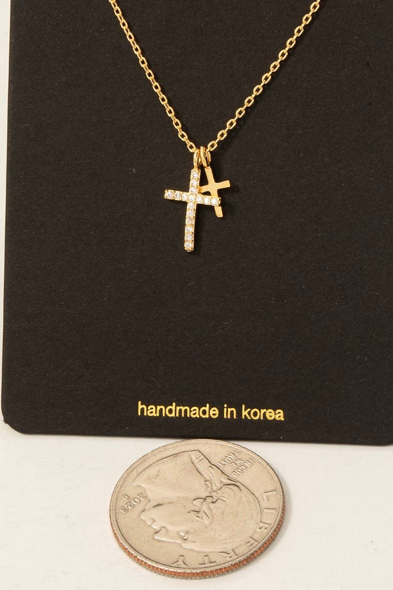 Double Cross Pendant Necklace