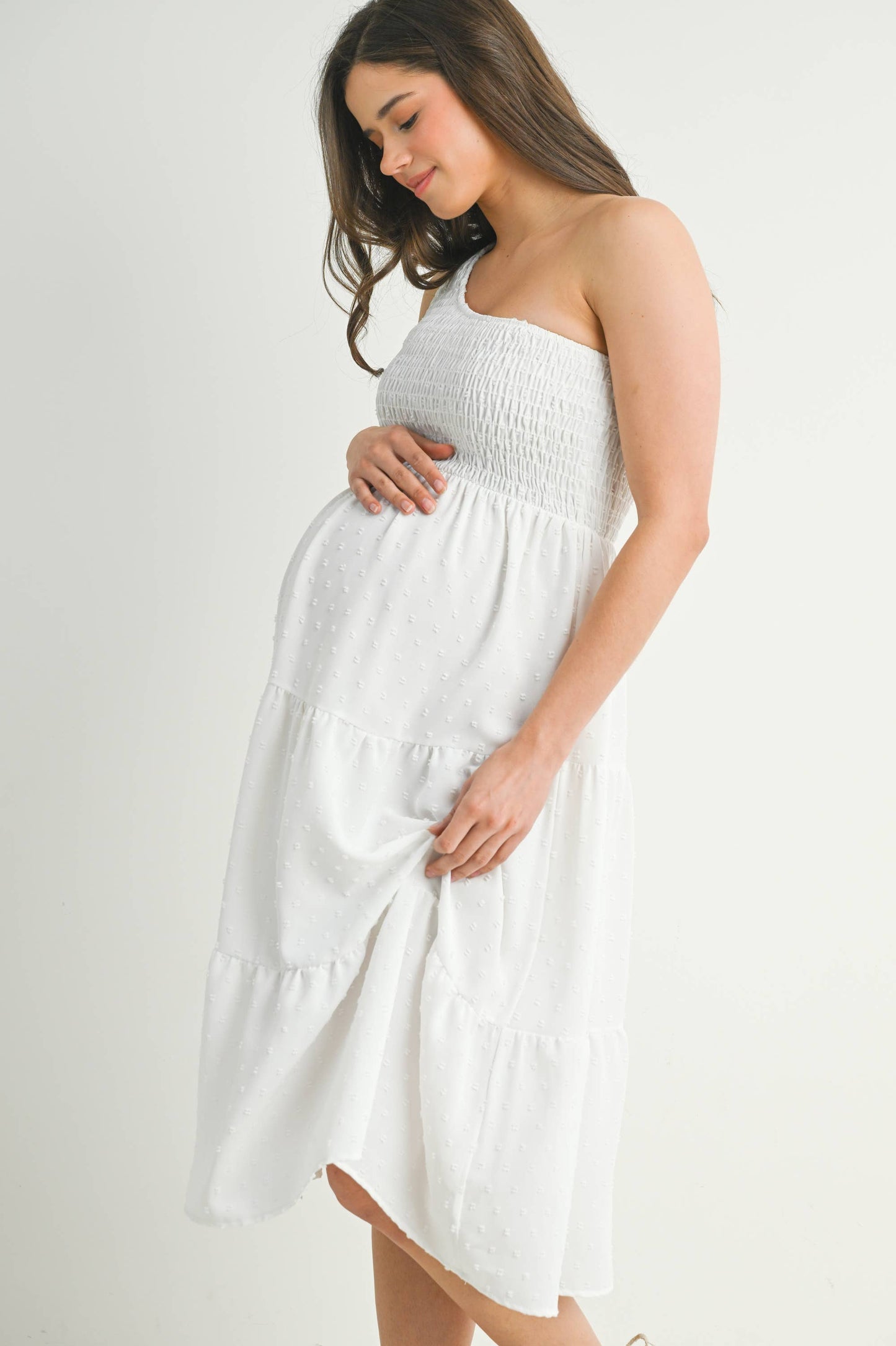 One Shoulder Maternity Midi Dress