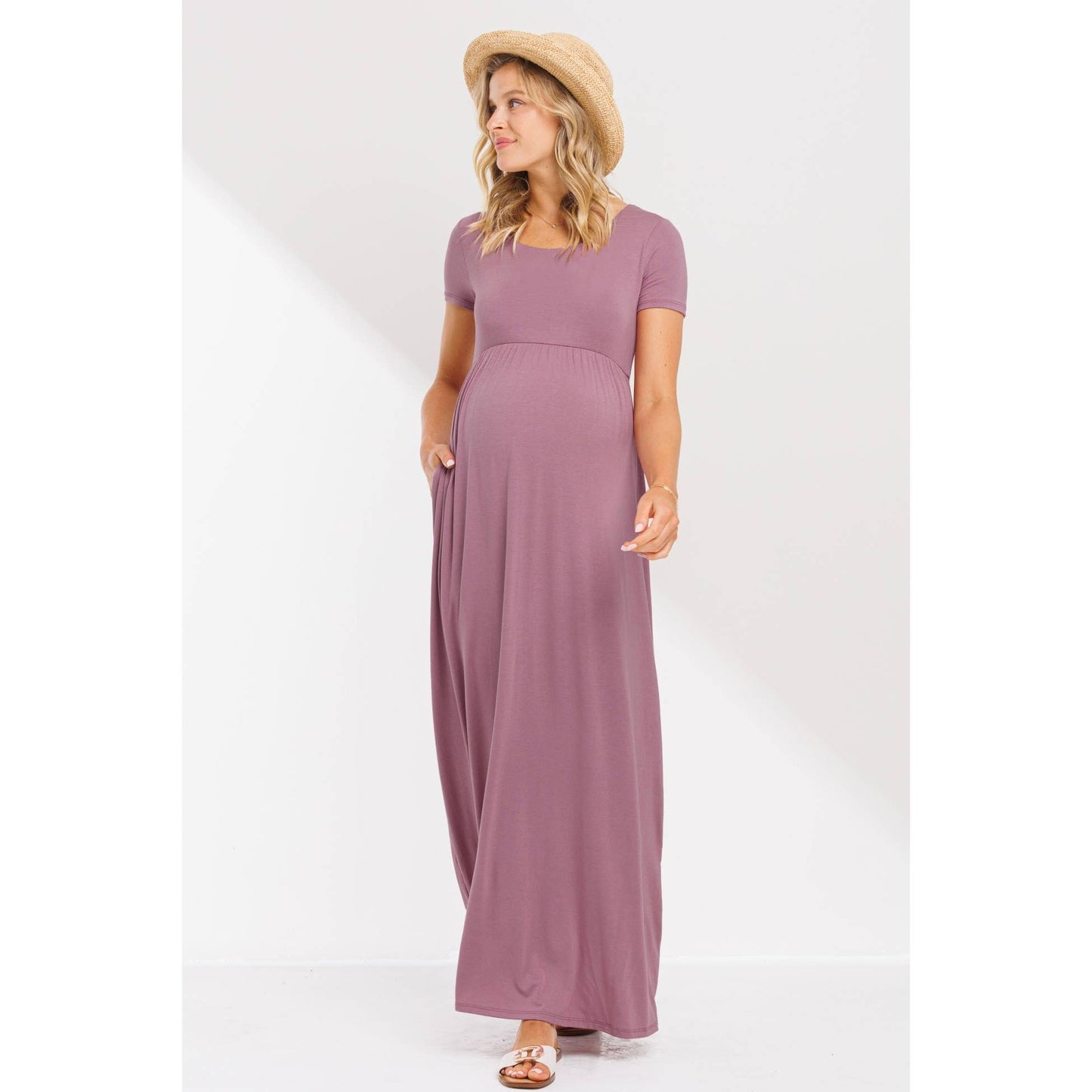 Short Sleeve Maternity Knit Maxi Dress