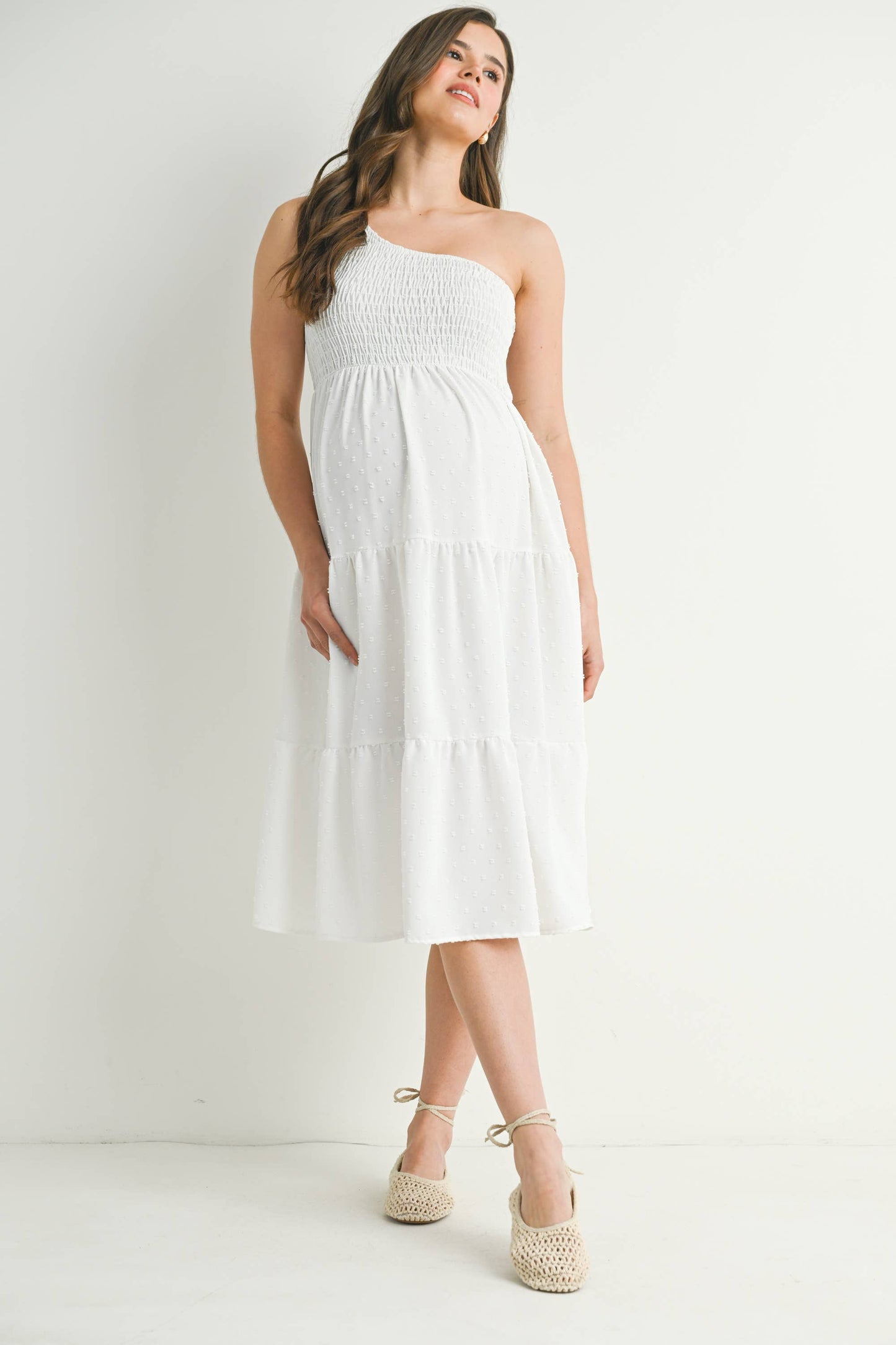 One Shoulder Maternity Midi Dress