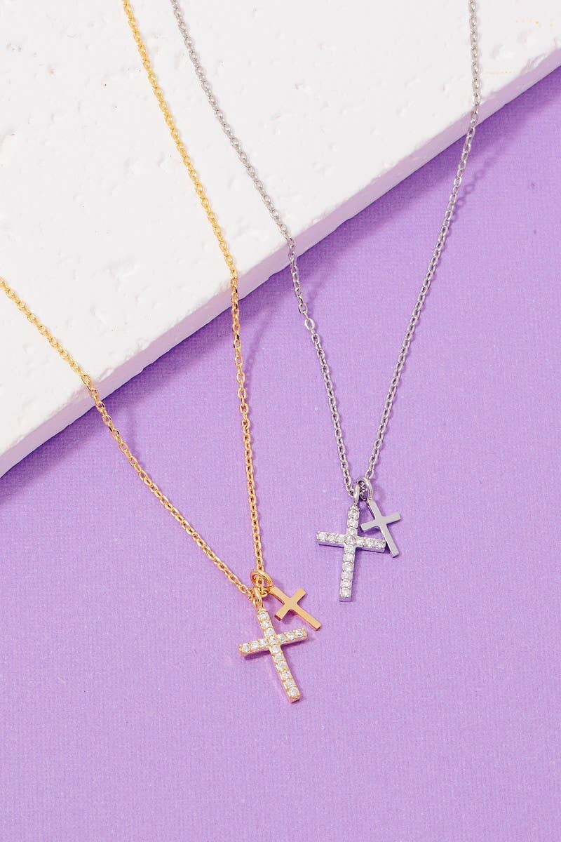 Double Cross Pendant Necklace