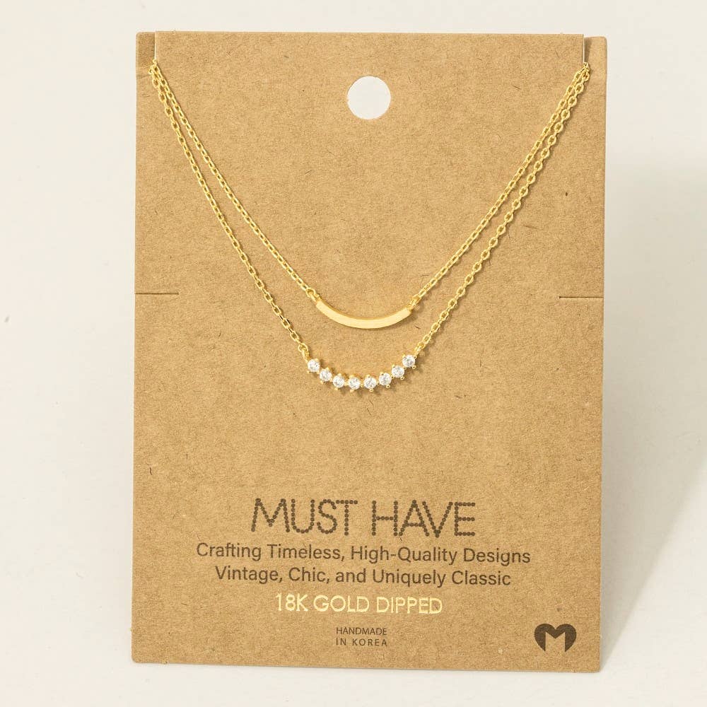 Layered Rhinestone Bar Necklace