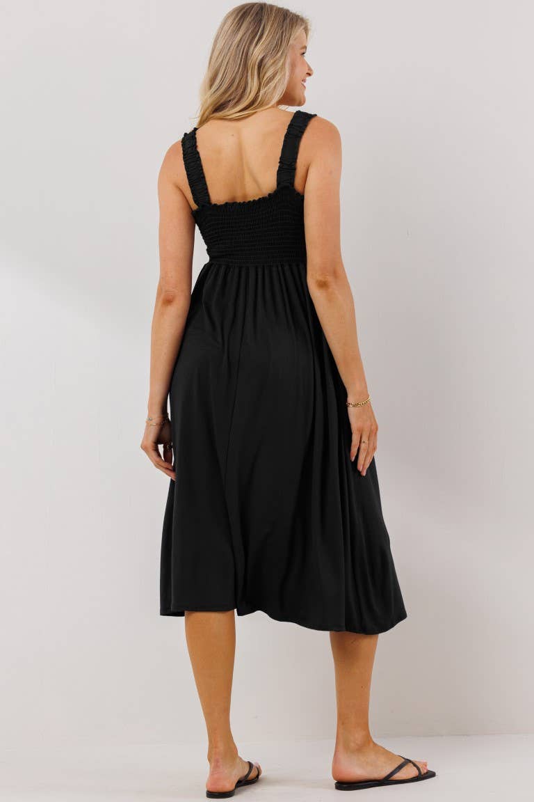 Smocked Sleeveless Maternity Midi Dress