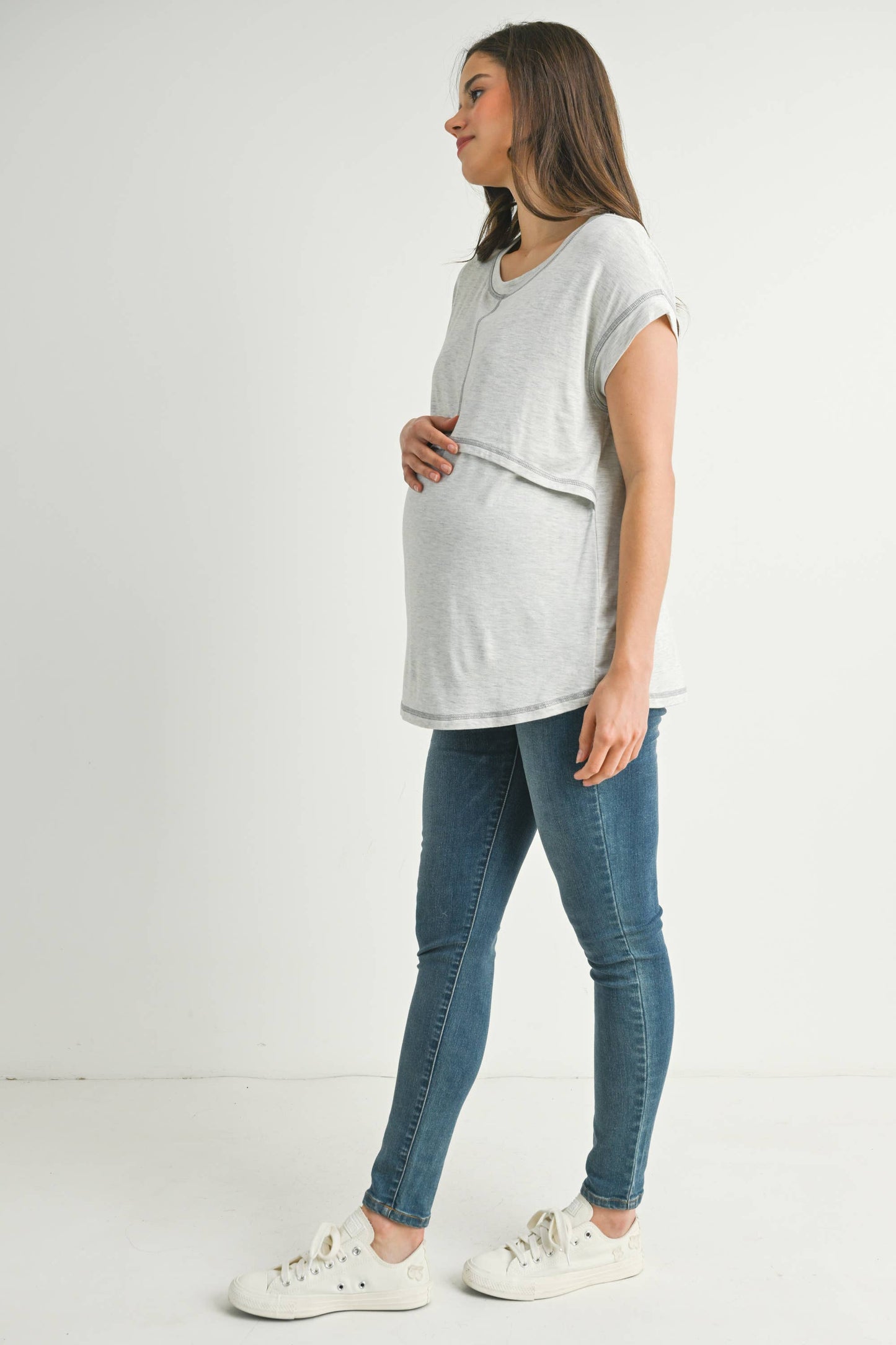 Double Layer Short Sleeve Maternity Nursing Top