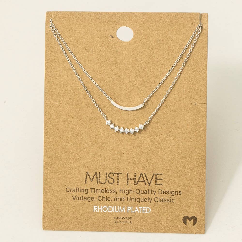 Layered Rhinestone Bar Necklace