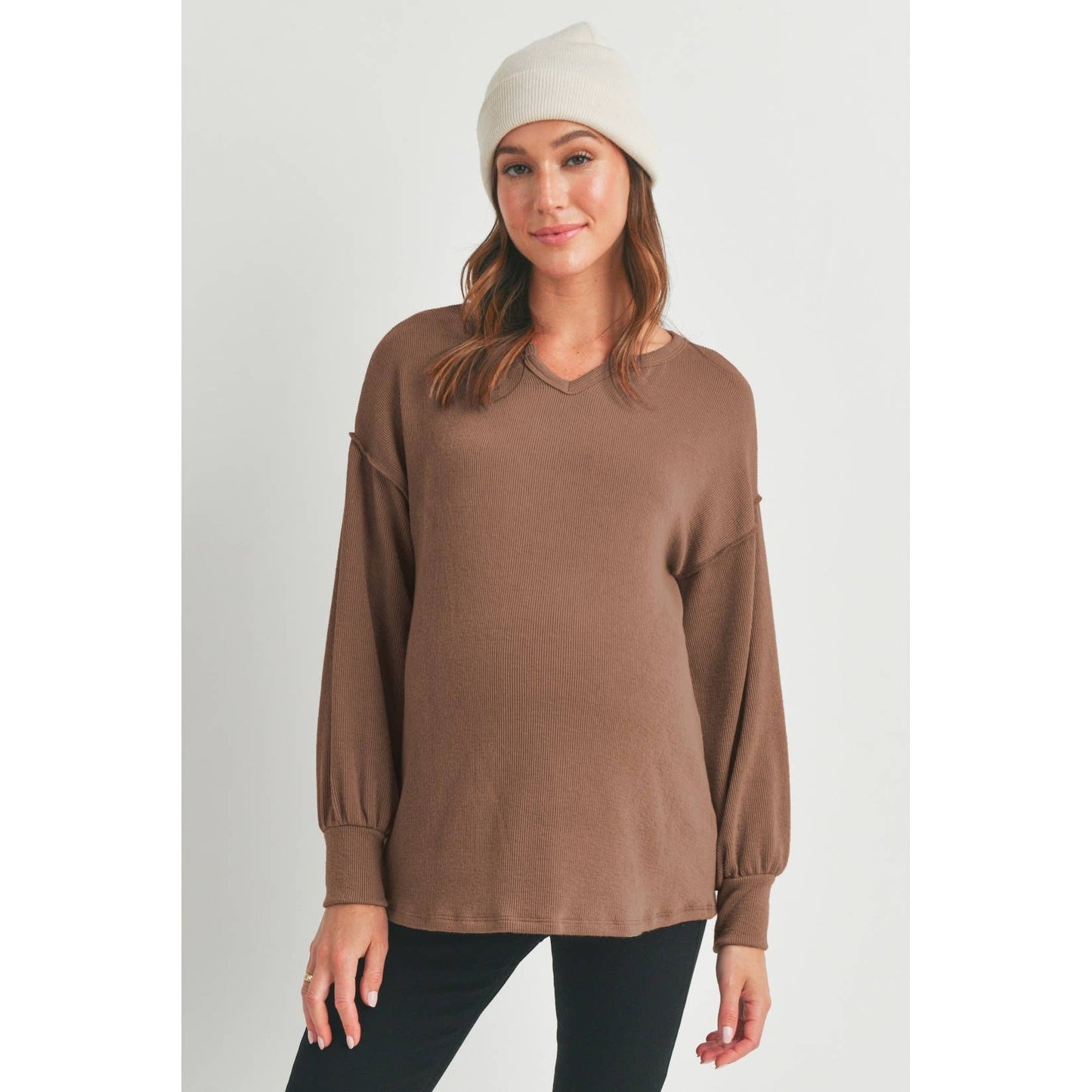 Split Neck Long Sleeve Maternity Knit Top