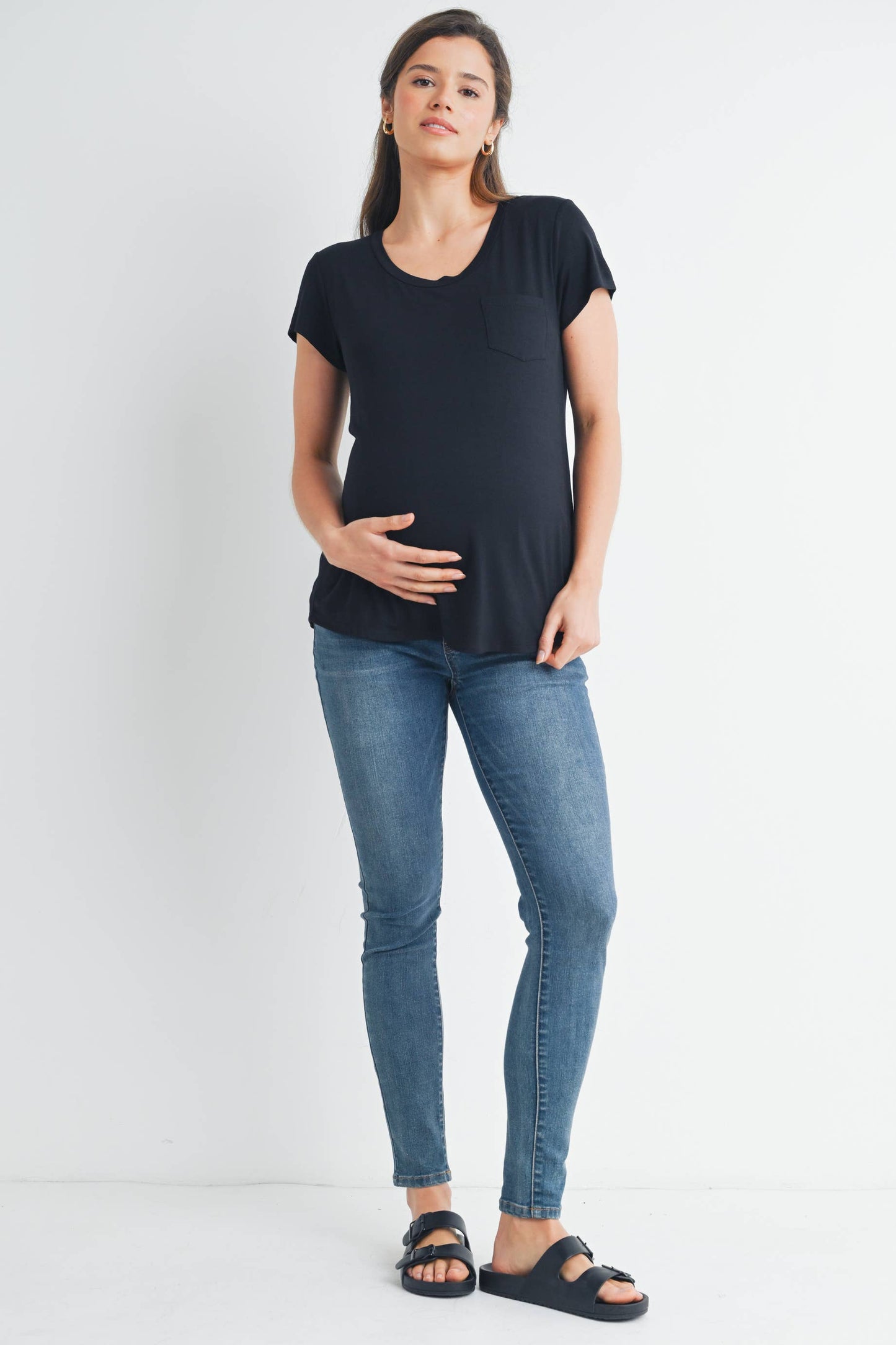 Round Neck Maternity Nursing Pocket T-Shirt