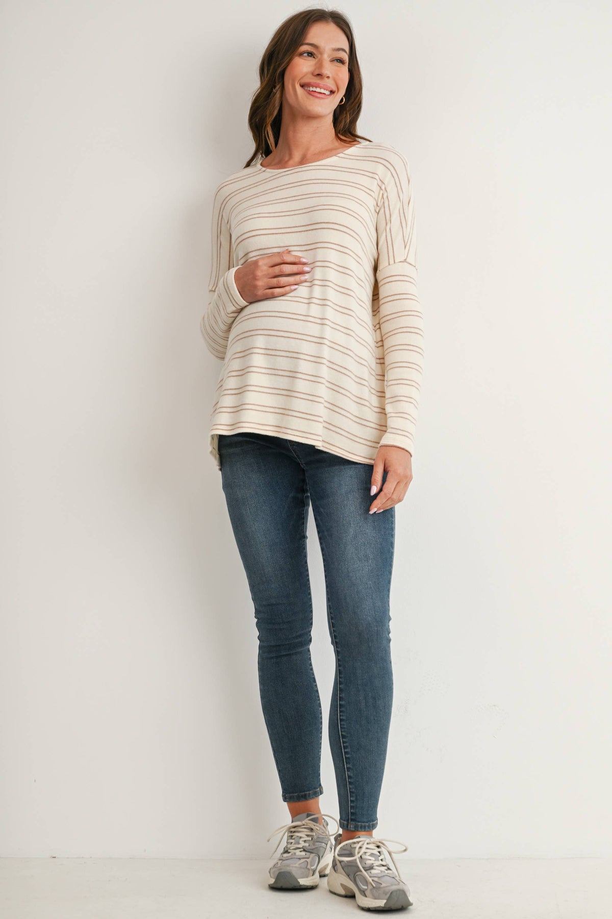 Maternity Soft Knit Stripe Long Sleeve Top