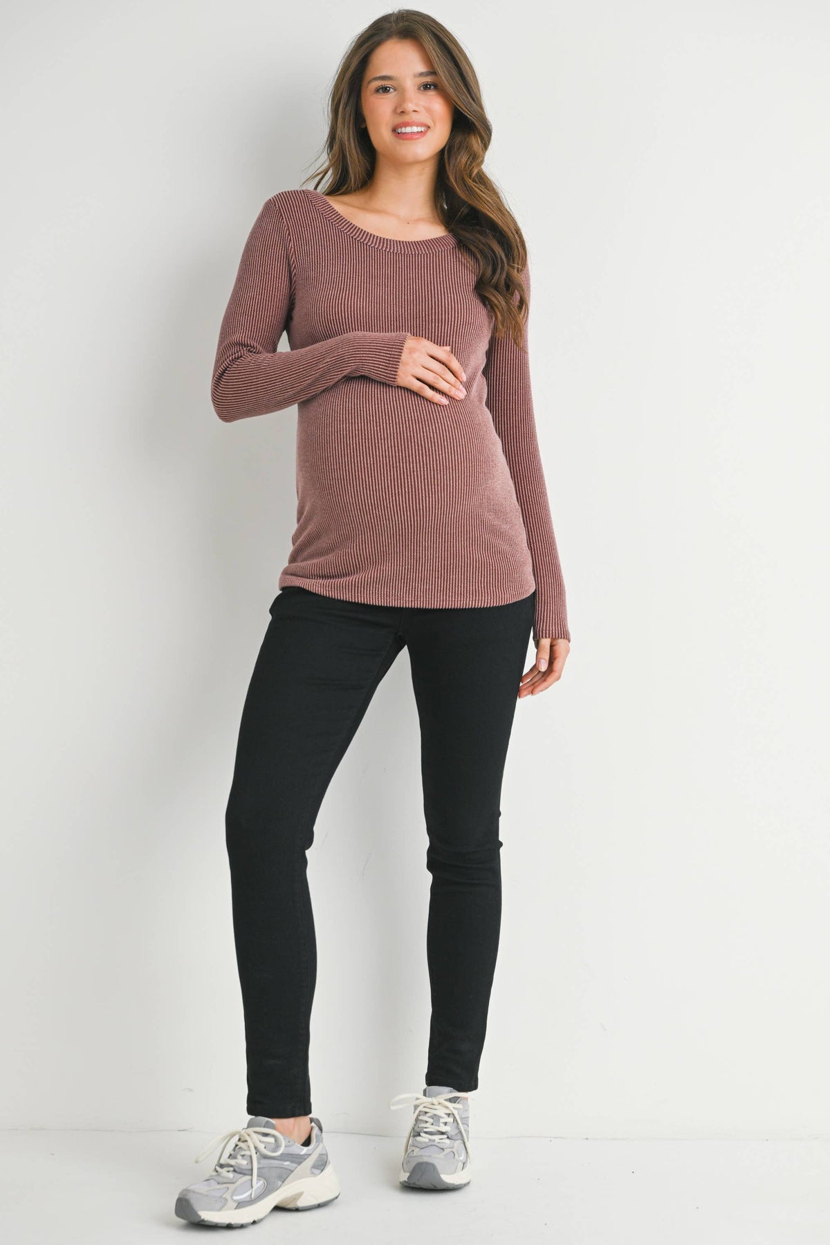 Scoop Neck Ribbed Long Sleeve Maternity Top