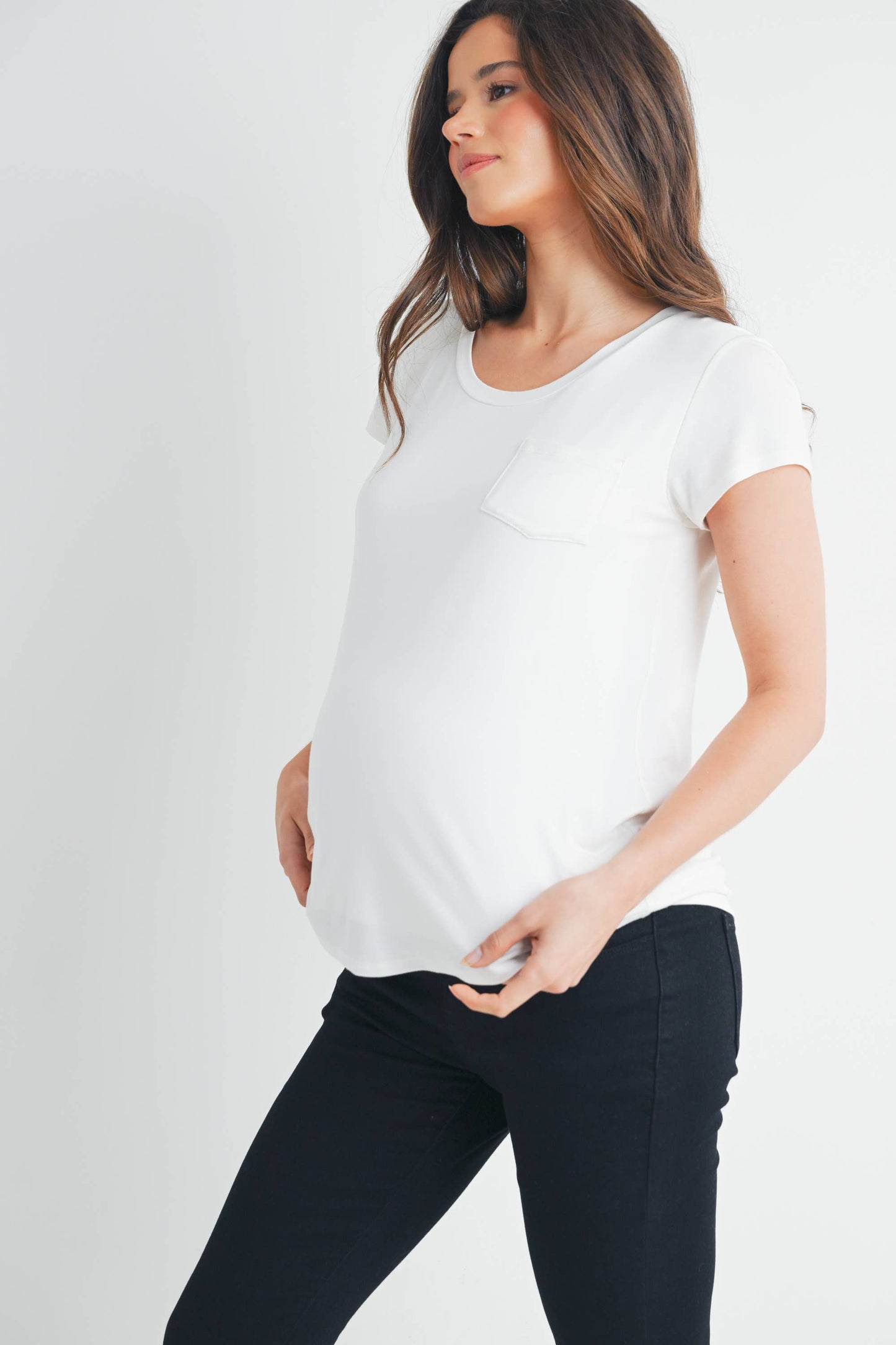 Round Neck Maternity Nursing Pocket T-Shirt