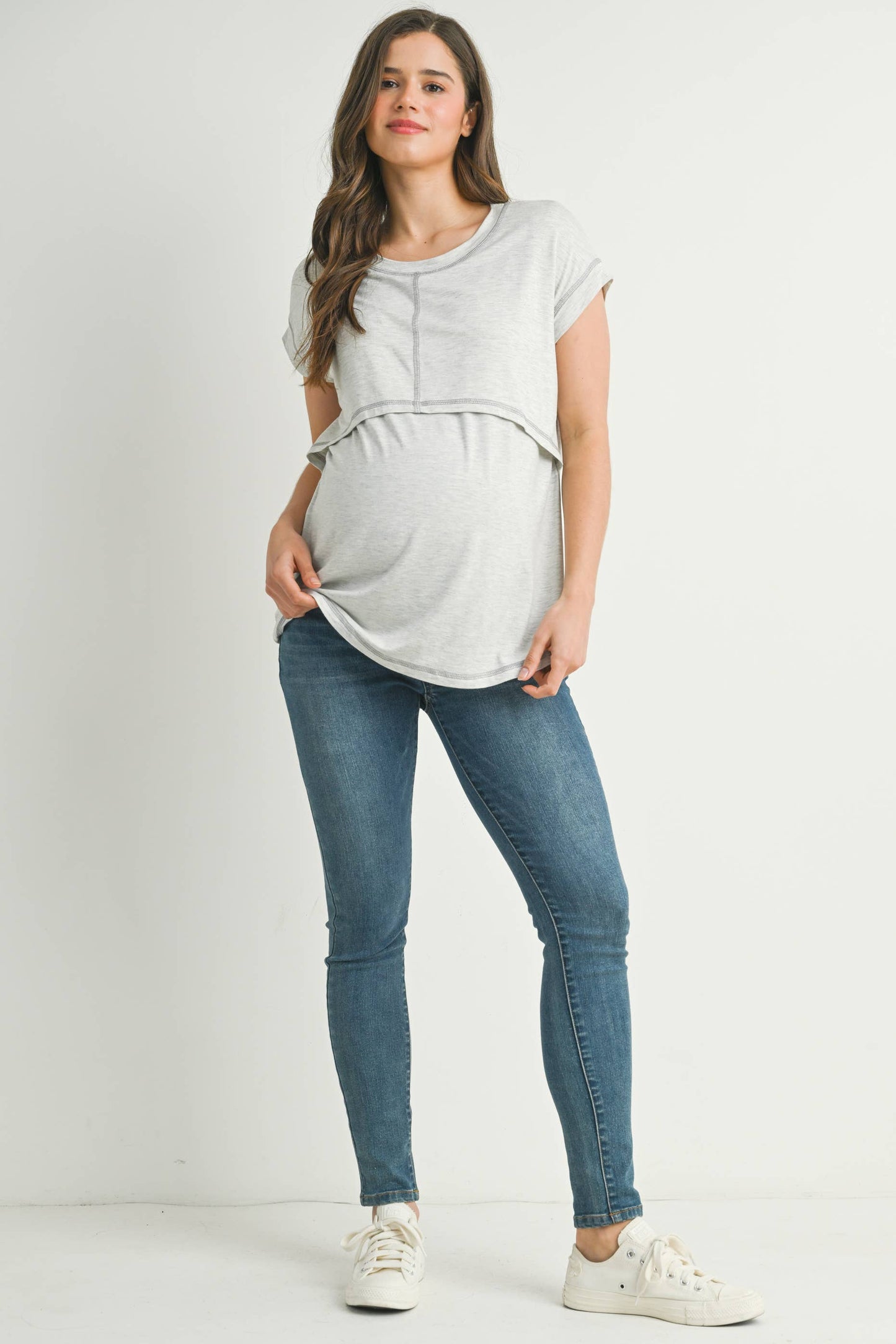 Double Layer Short Sleeve Maternity Nursing Top