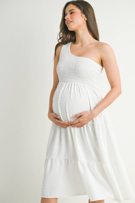 One Shoulder Maternity Midi Dress