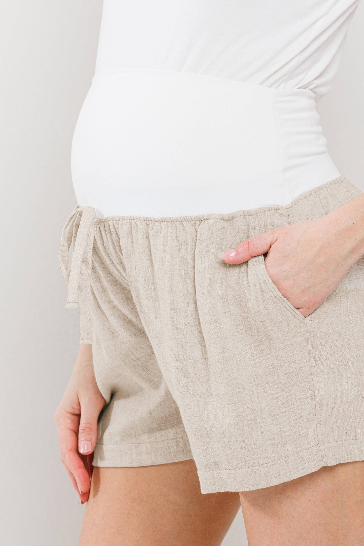Linen Maternity Shorts with Elastic Band