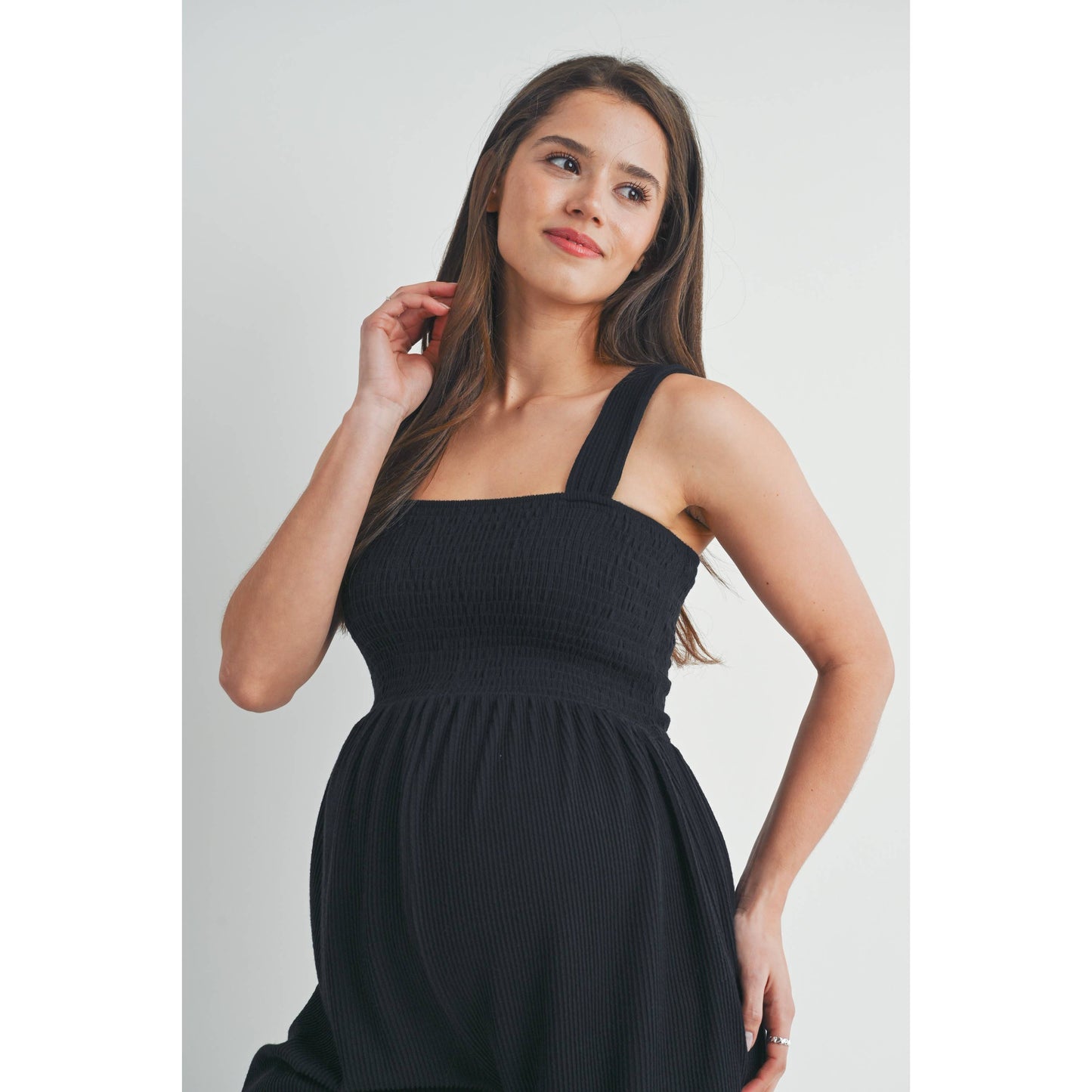 Smocked Sleeveless Maternity Ribbed Romper