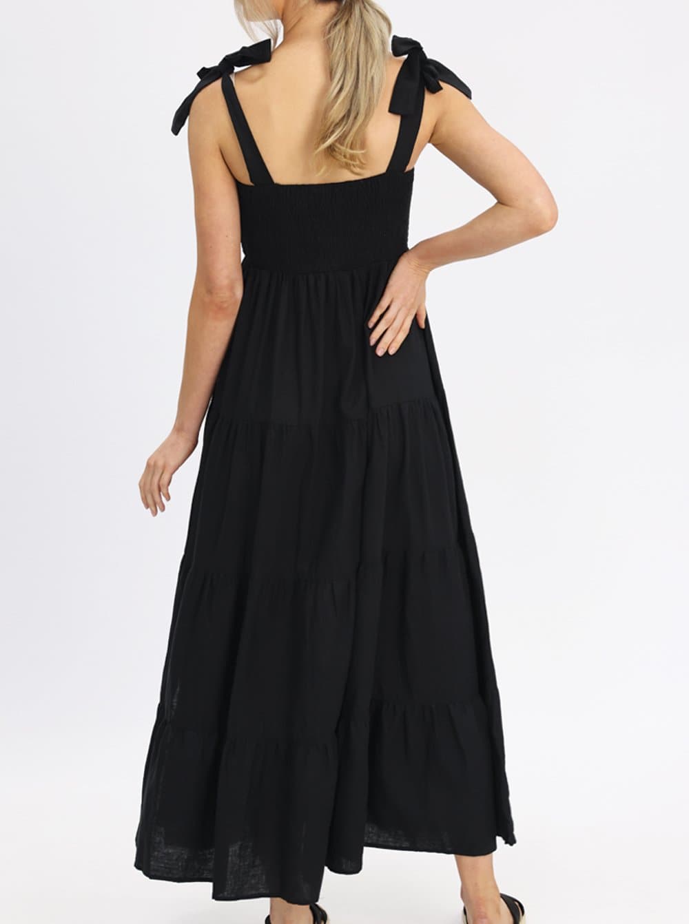 Lilliana Black Linen Maternity Maxi Dress - Shoulder Tie