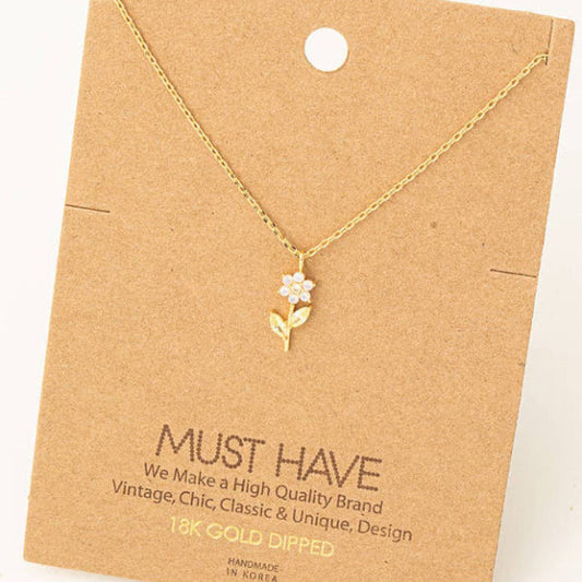 Rhinestone Flower Charm Necklace