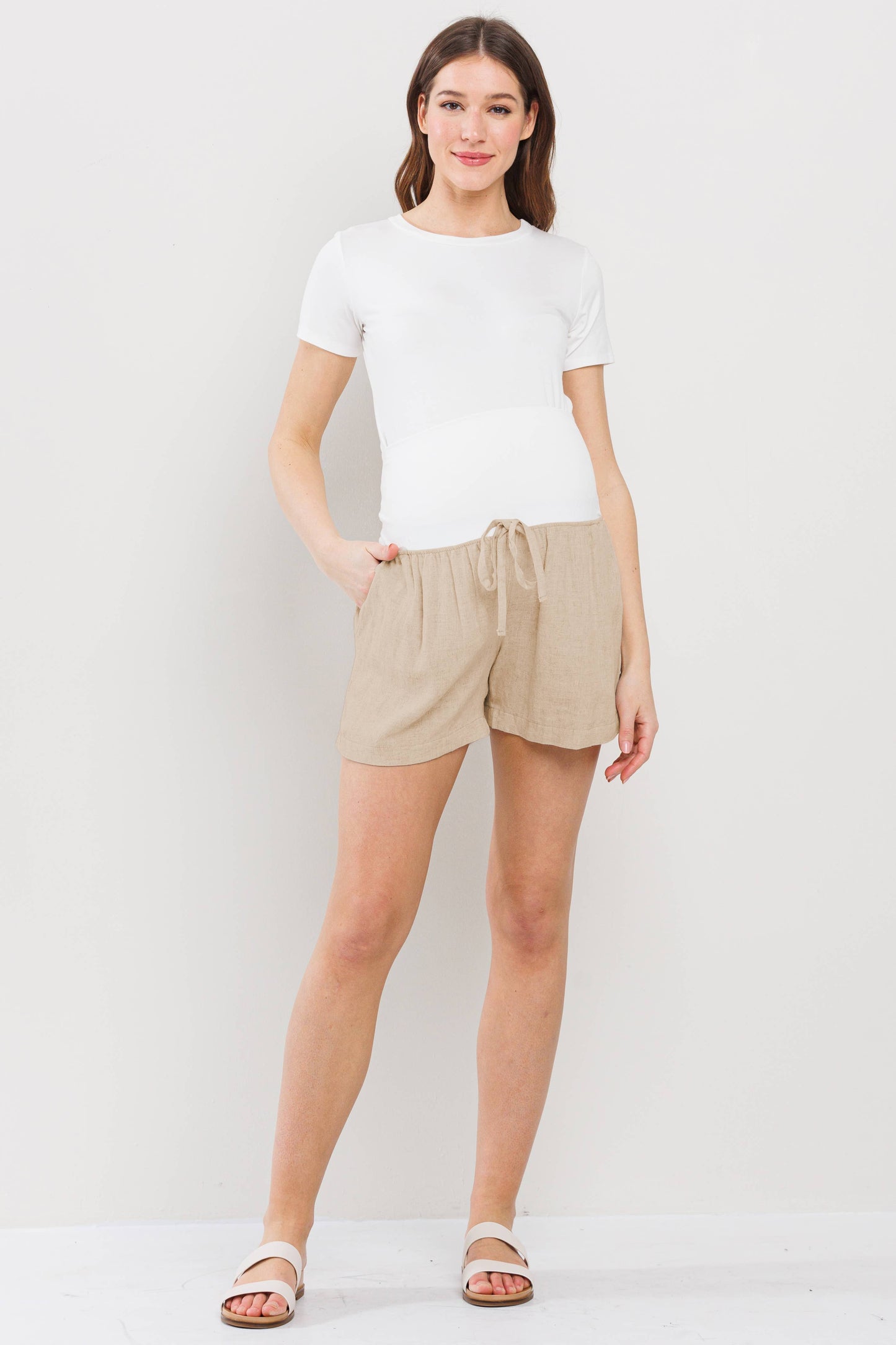 Linen Maternity Shorts with Elastic Band