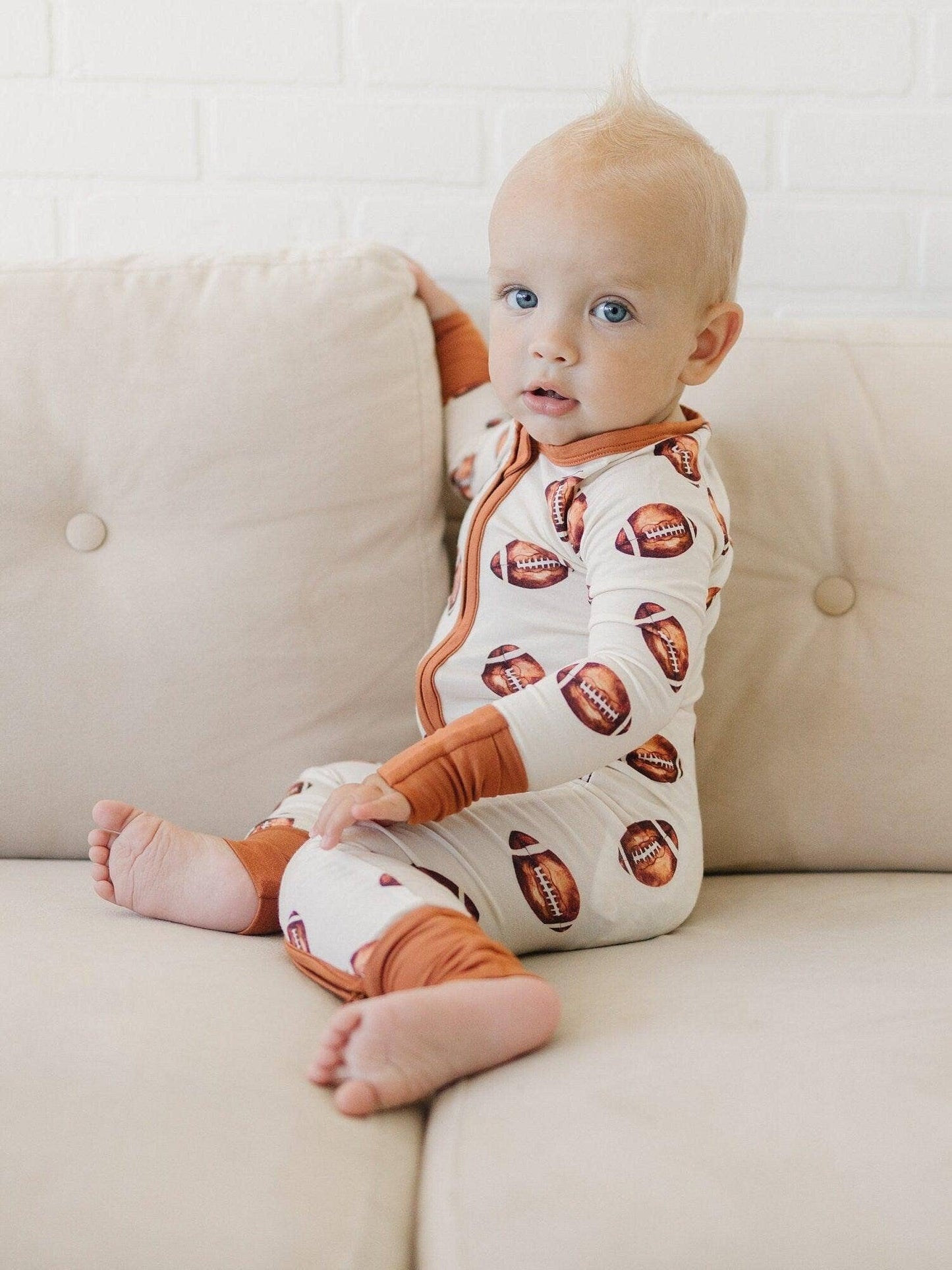 Football Bamboo Zippy Romper Pajamas