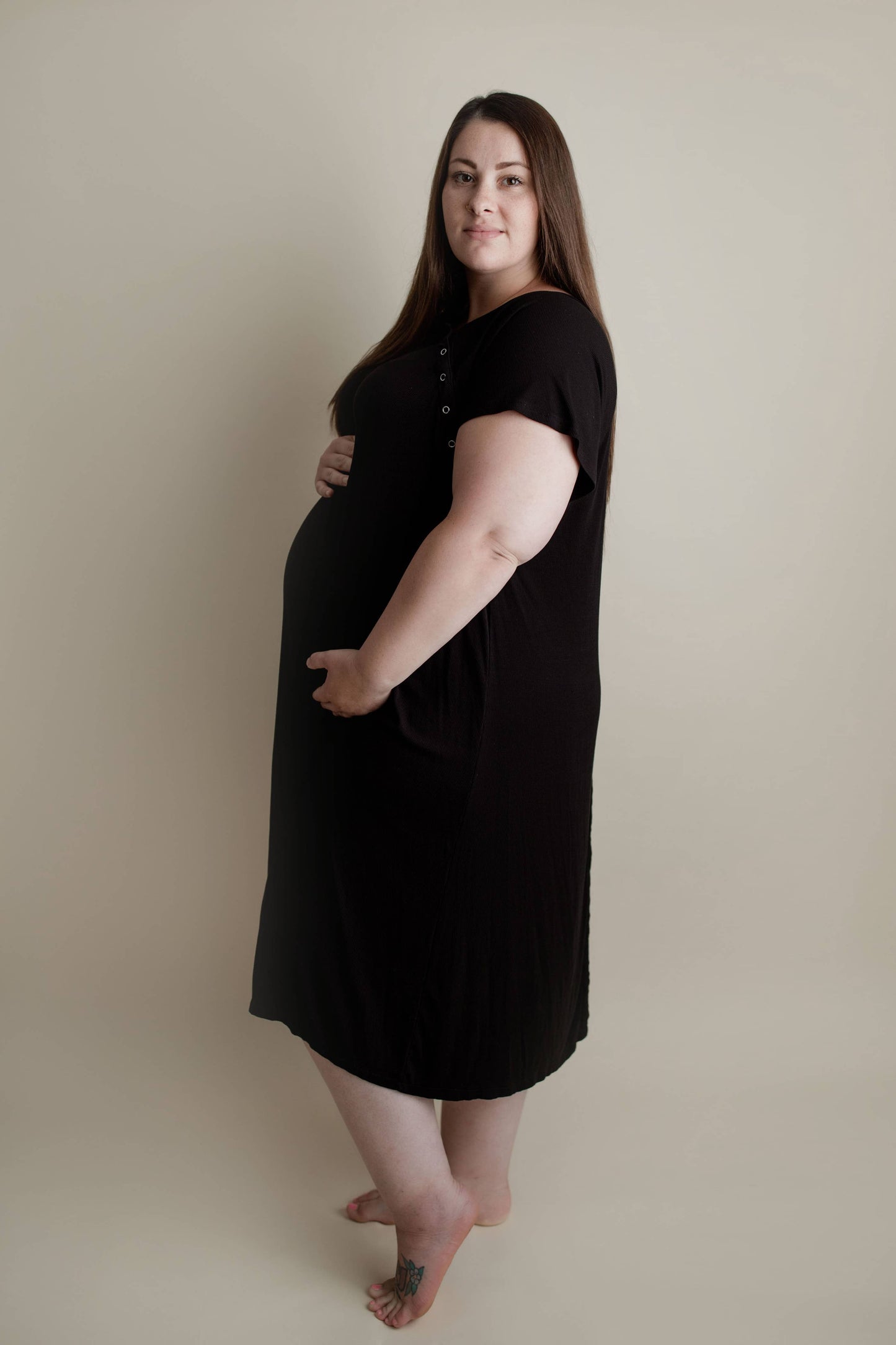 Black Maternity Mommy Labor and Delivery/ Nursing Gown