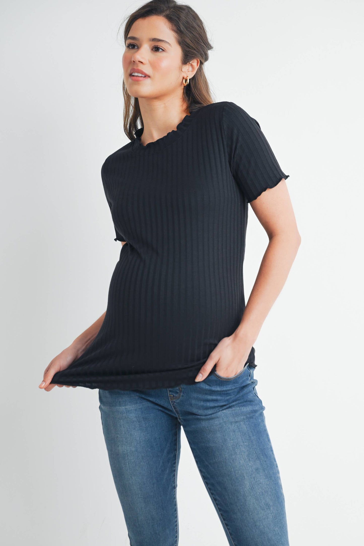 Ribbed Short Sleeve Maternity T-Shirt