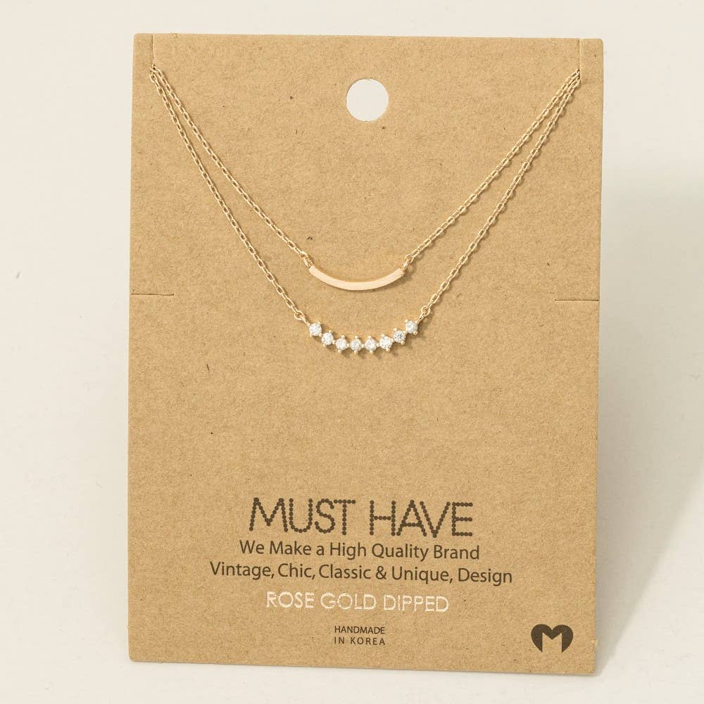 Layered Rhinestone Bar Necklace
