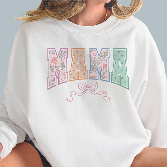 Sweet Mama Print Pink Bow Crewneck