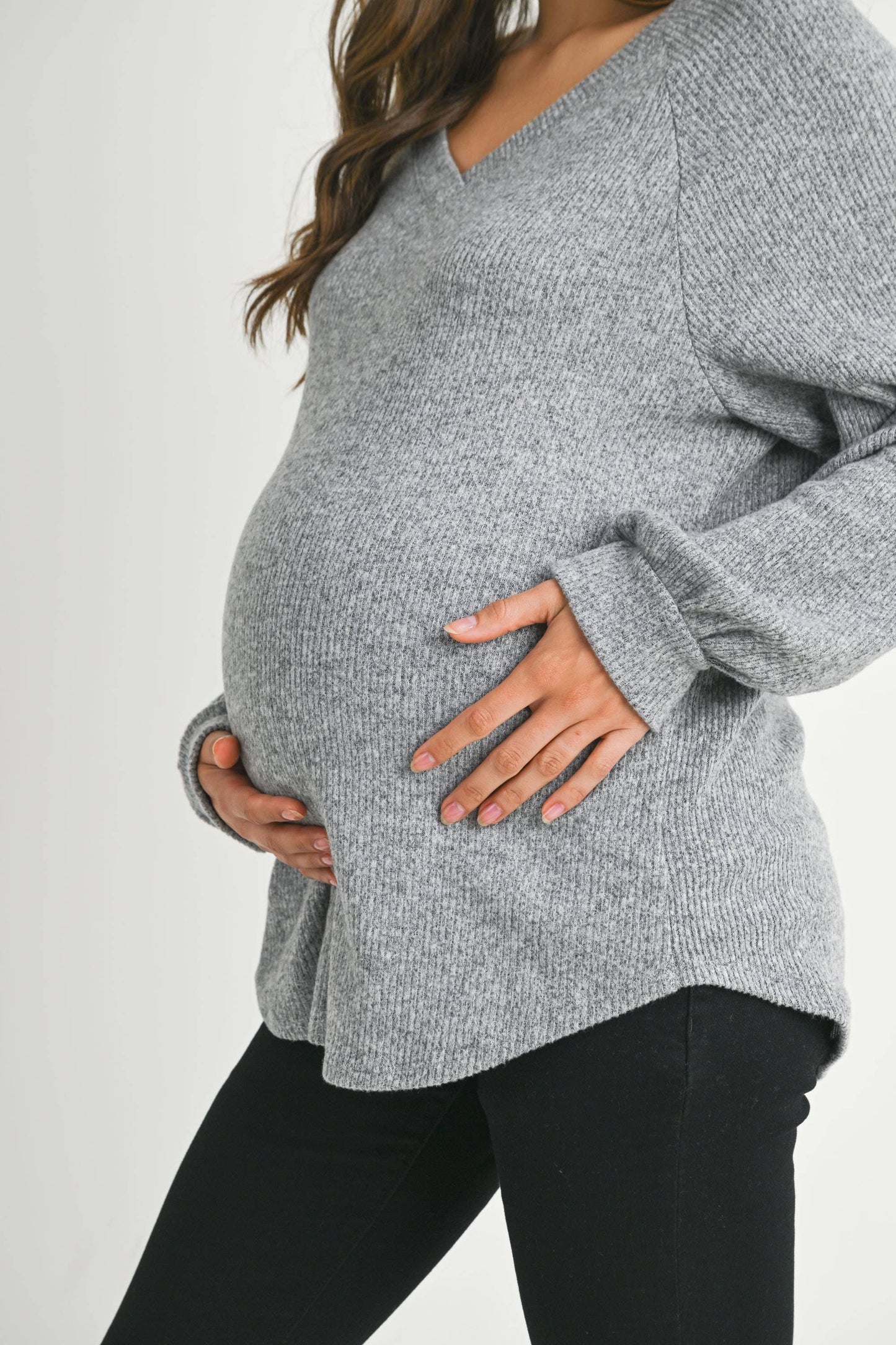 Ribbed V-Neck Long Sleeve Maternity Top