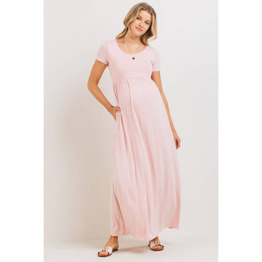 Short Sleeve Maternity Knit Maxi Dress