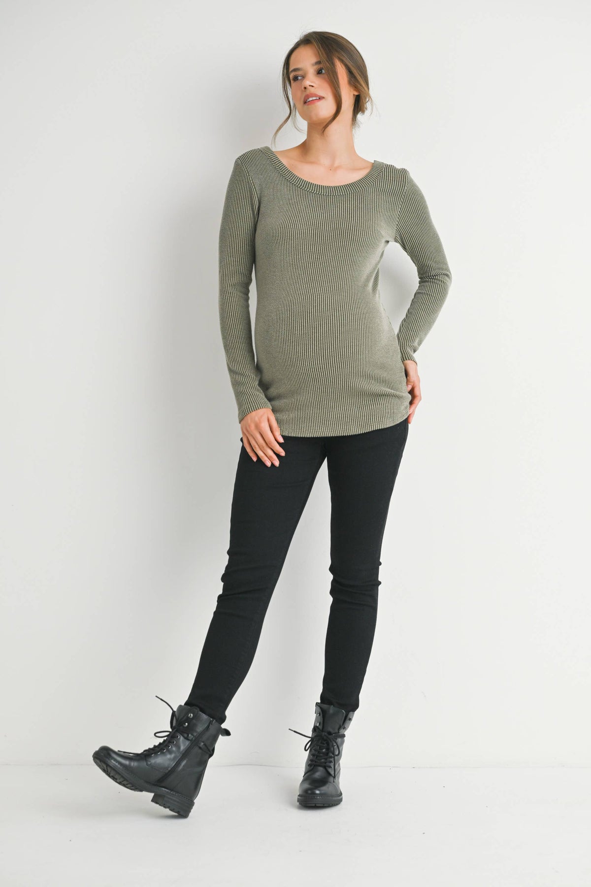 Scoop Neck Ribbed Long Sleeve Maternity Top