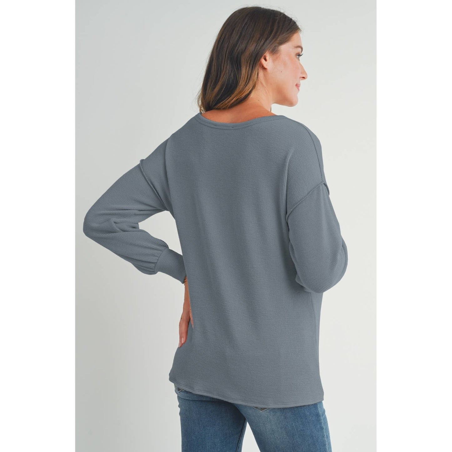 Split Neck Long Sleeve Maternity Knit Top