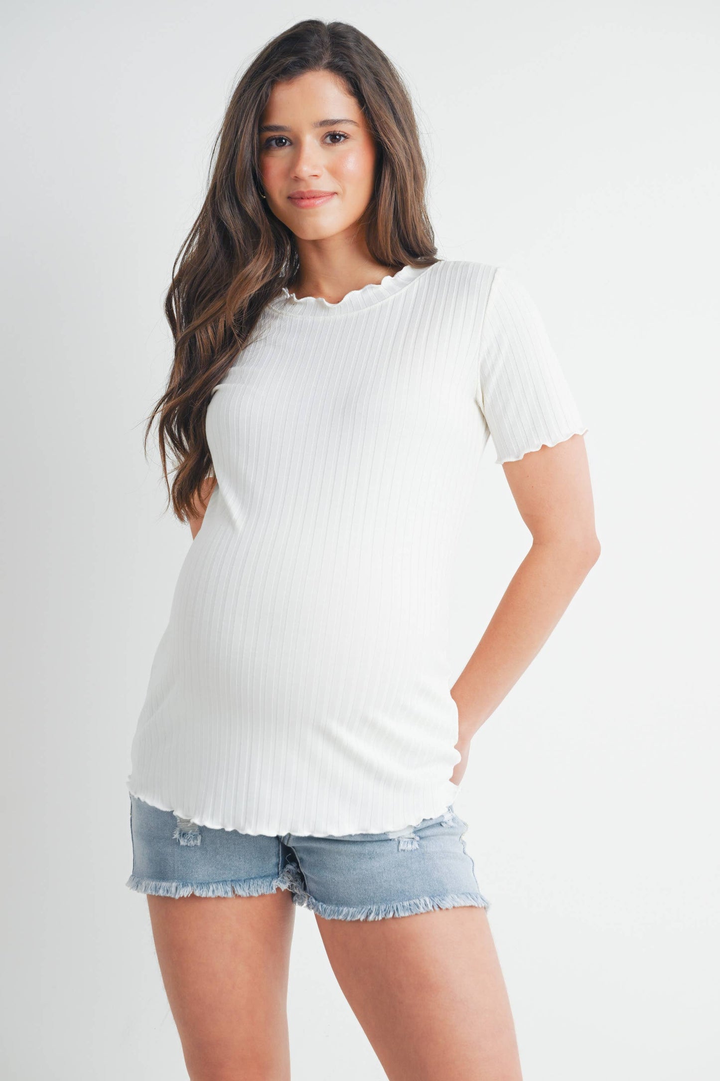 Ribbed Short Sleeve Maternity T-Shirt