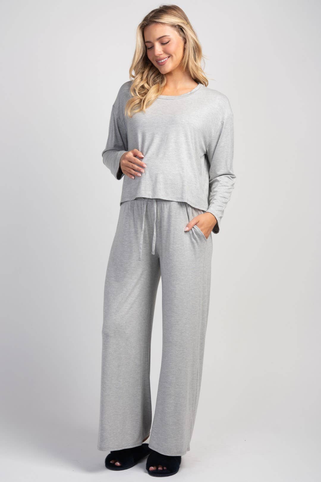 Maternity Long Sleeve Lounge Top & Wide Leg Pant Set