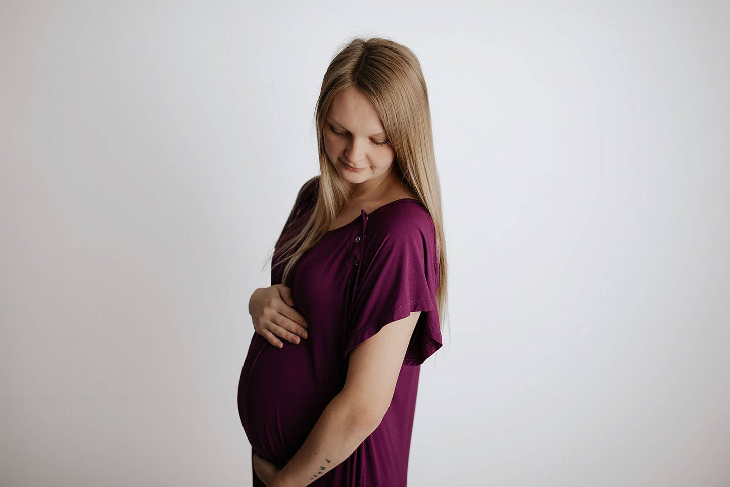 Plum Purple Maternity Mommy Labor and Delivery/ Nursing Gown