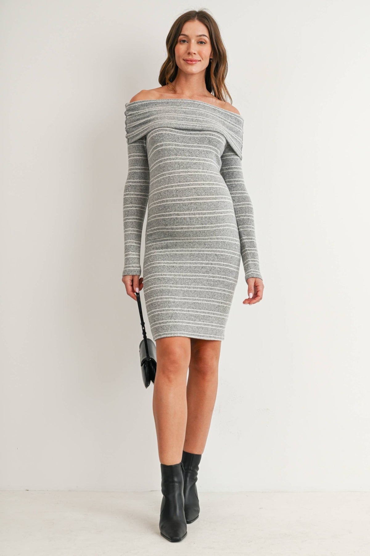 Maternity Long Sleeve Off Shoulder Knit Bodycon Dress
