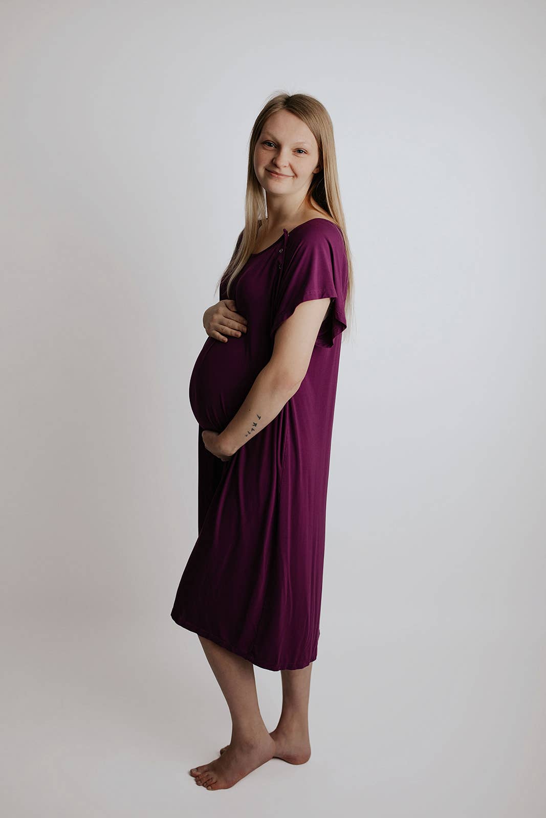 Plum Purple Maternity Mommy Labor and Delivery/ Nursing Gown