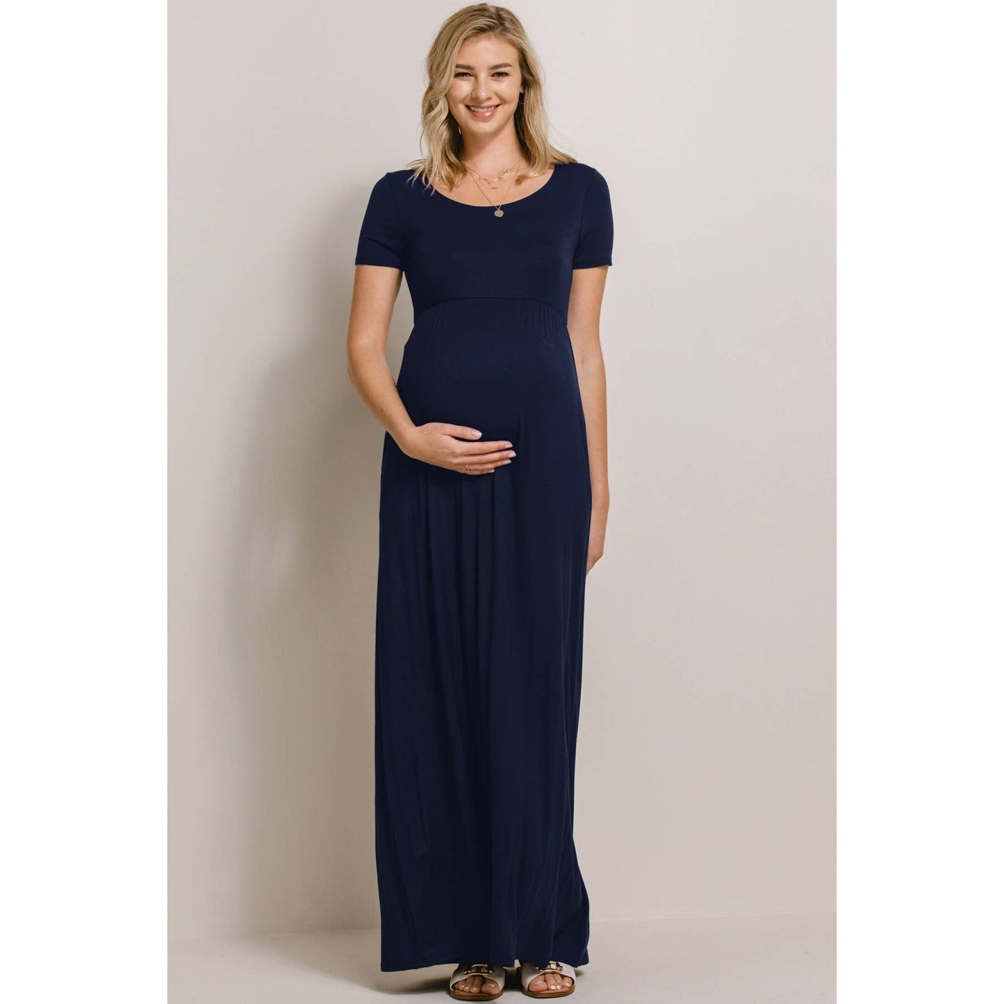 Short Sleeve Maternity Knit Maxi Dress