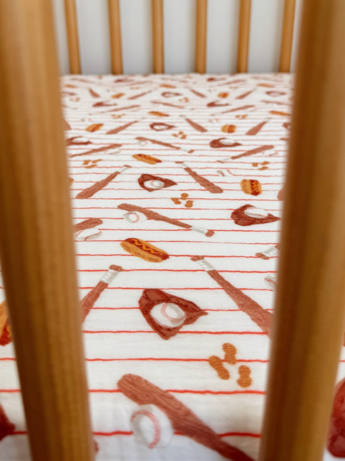 Muslin Crib Sheet, Baseball Game