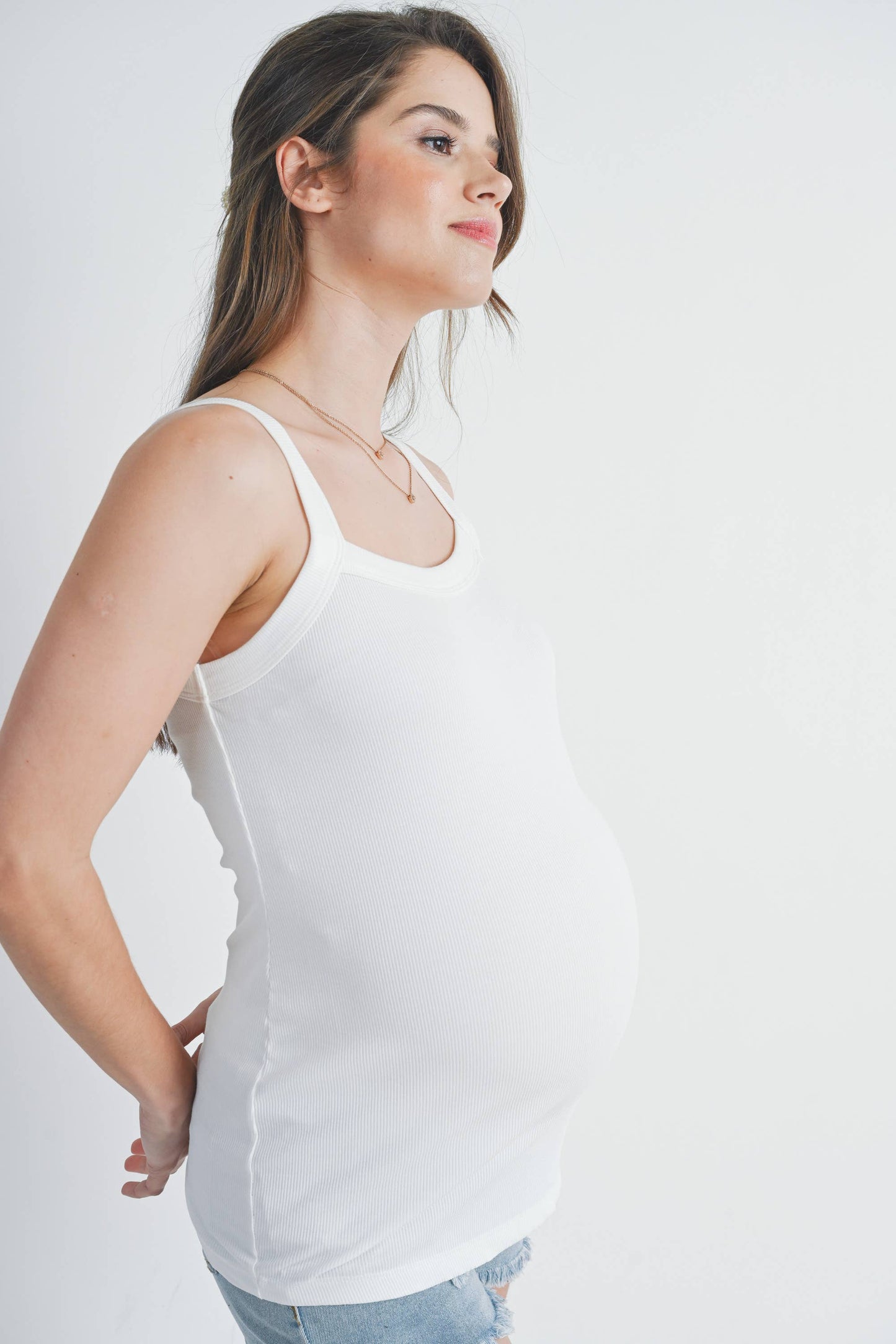 Ribbed Maternity Scoop Neck Cami Tank Top