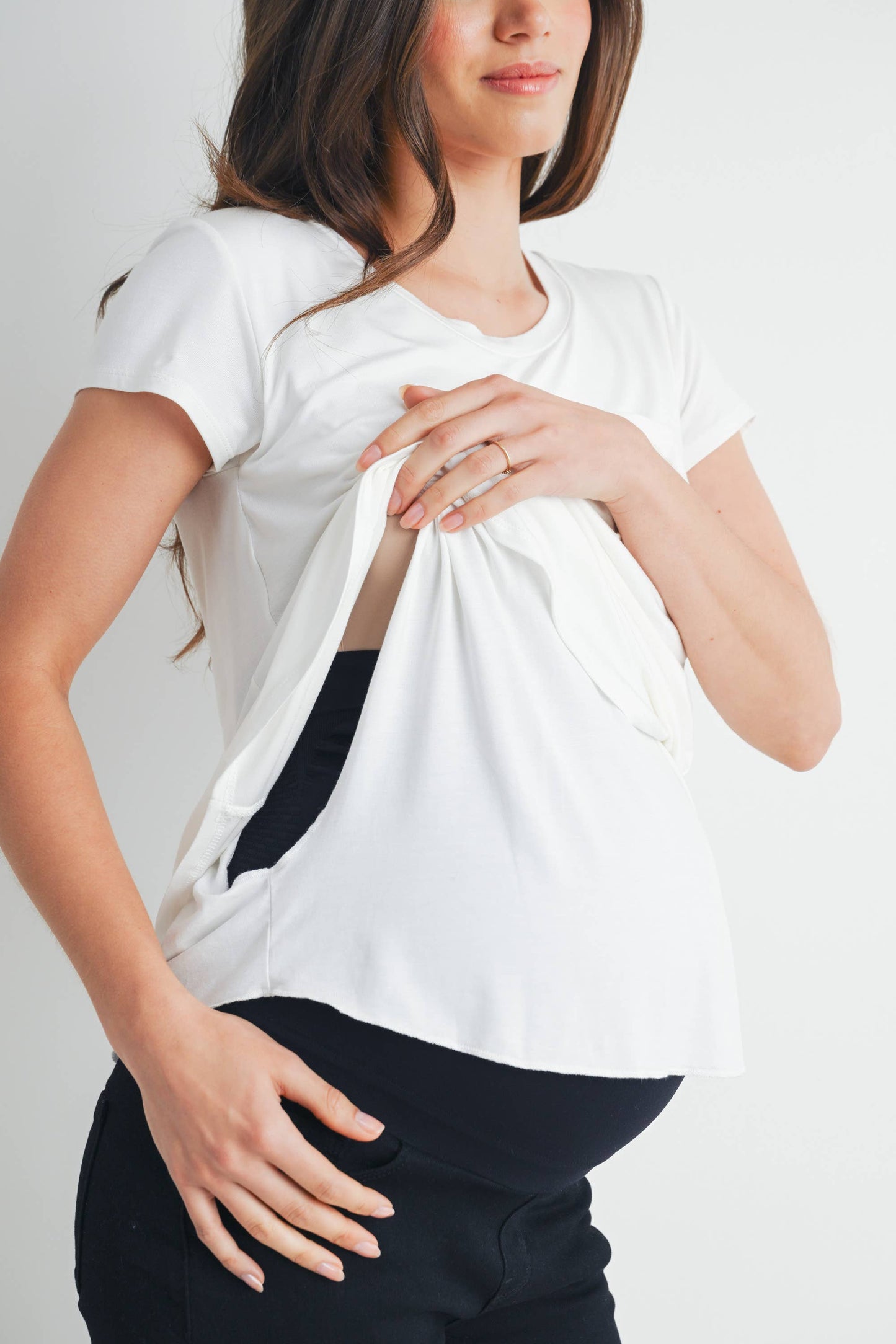 Round Neck Maternity Nursing Pocket T-Shirt