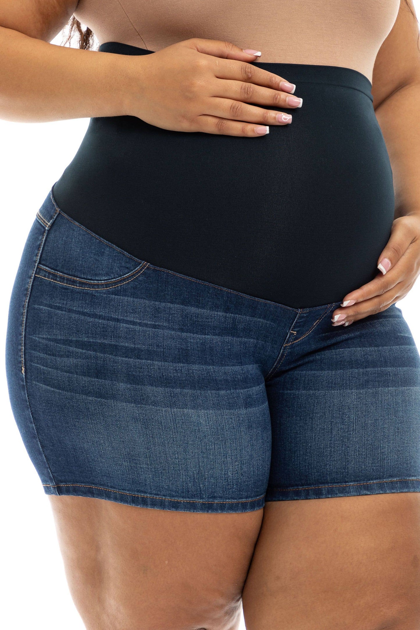 Maternity Plus Jean Shorts w/ Bellyband in Ziggy