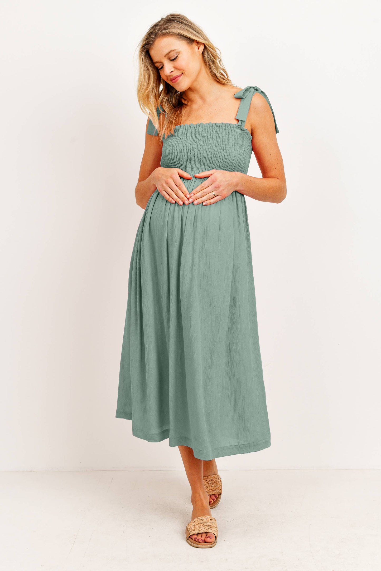Smocked Maternity Midi Dress