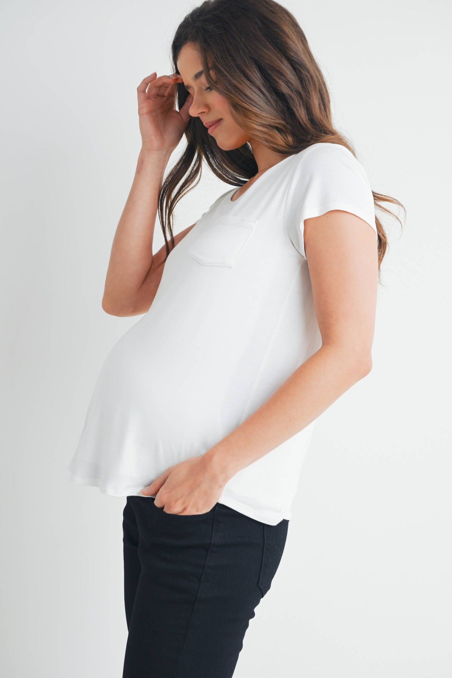 Round Neck Maternity Nursing Pocket T-Shirt