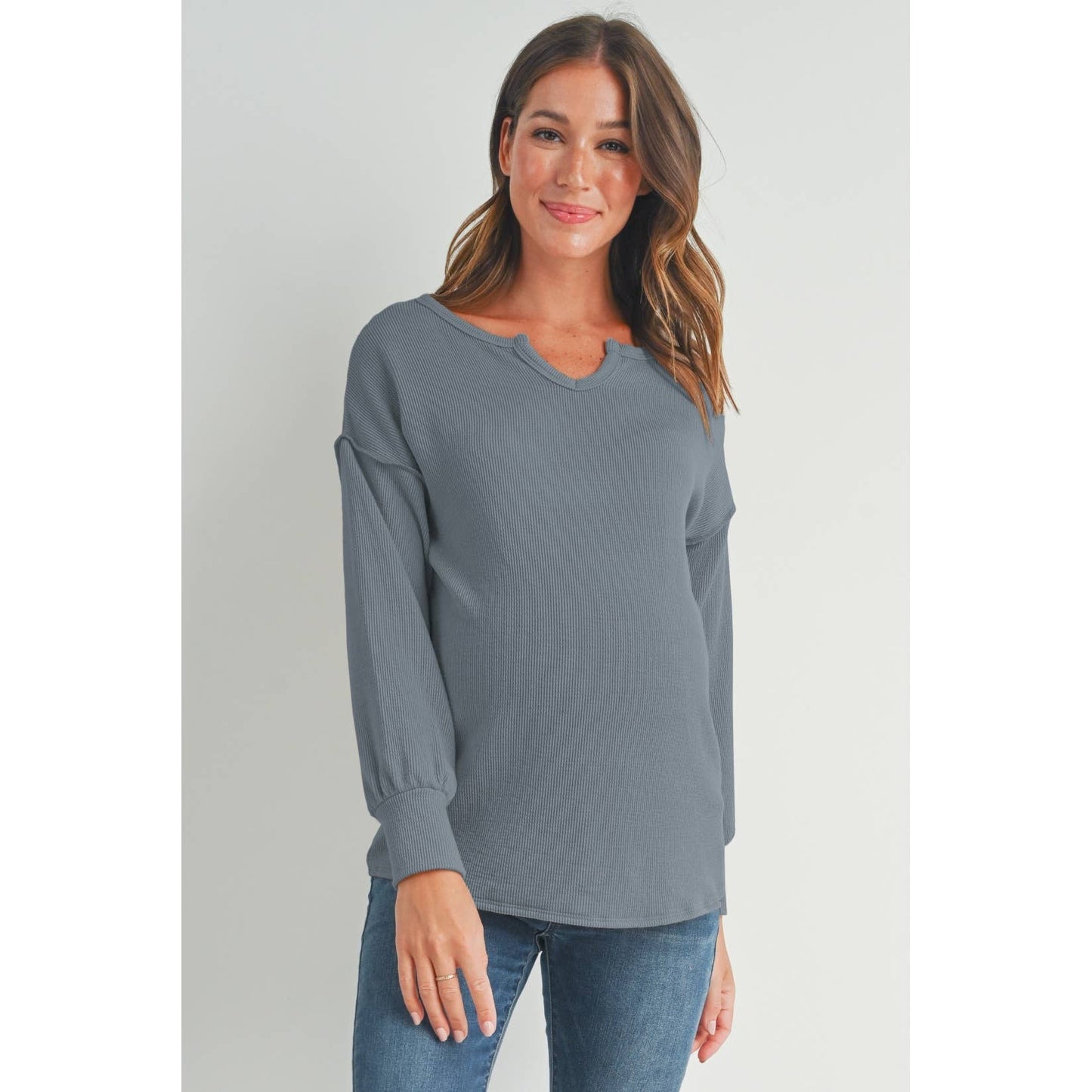 Split Neck Long Sleeve Maternity Knit Top