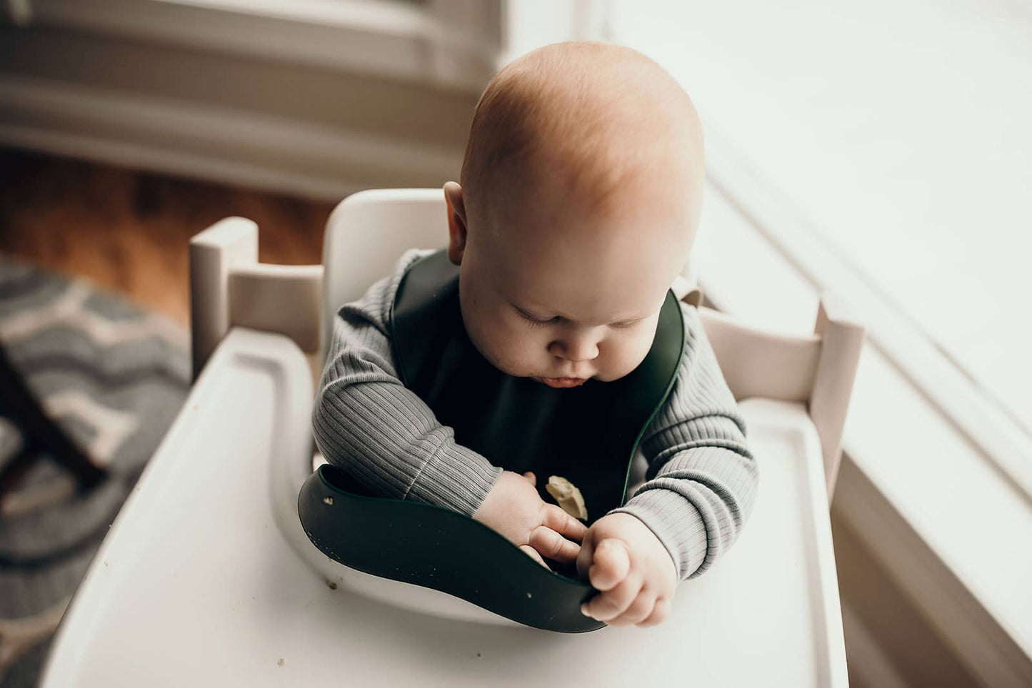 Forest Green Print Silicone Bib with Crumb Catcher