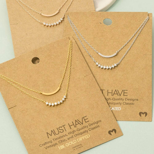 Layered Rhinestone Bar Necklace
