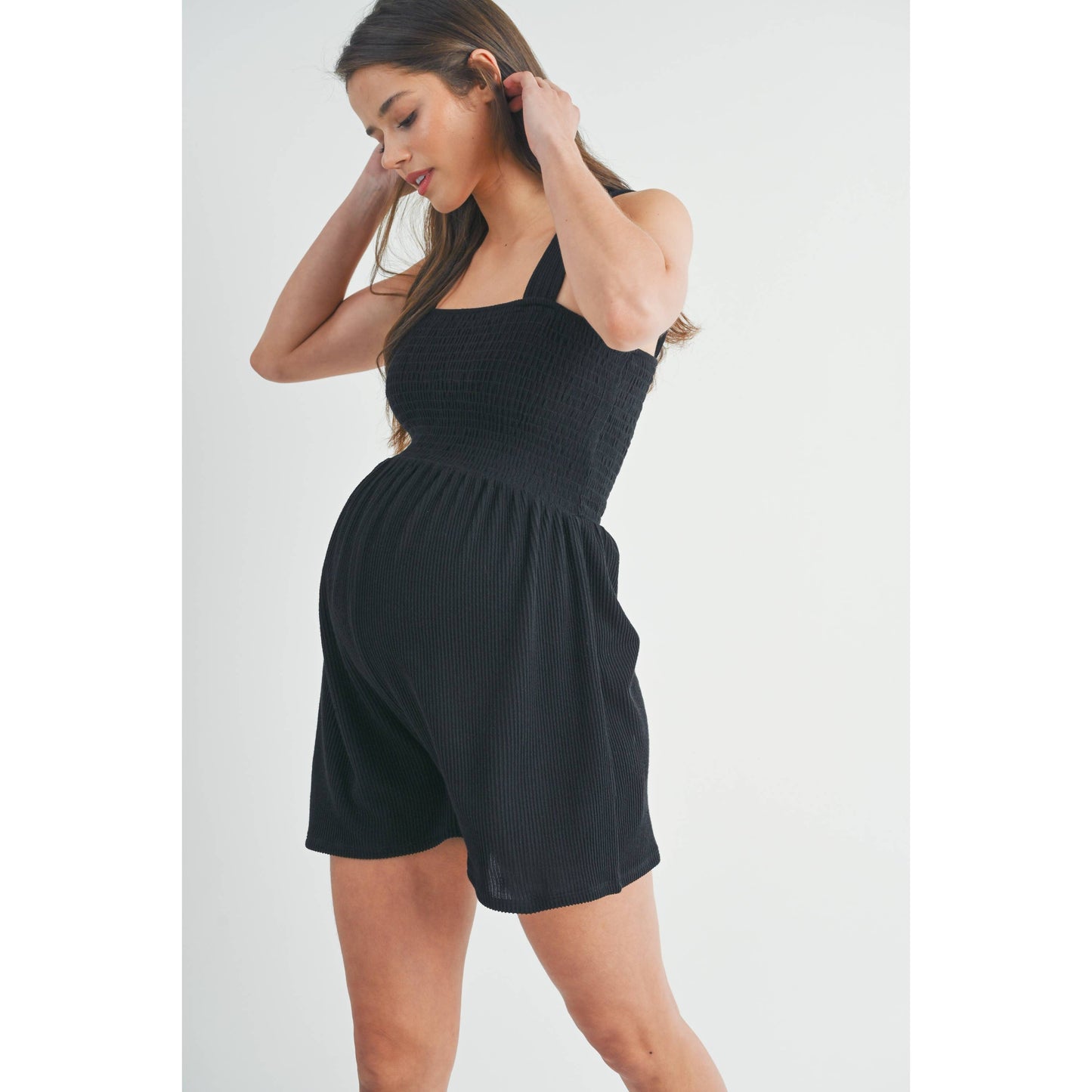 Smocked Sleeveless Maternity Ribbed Romper