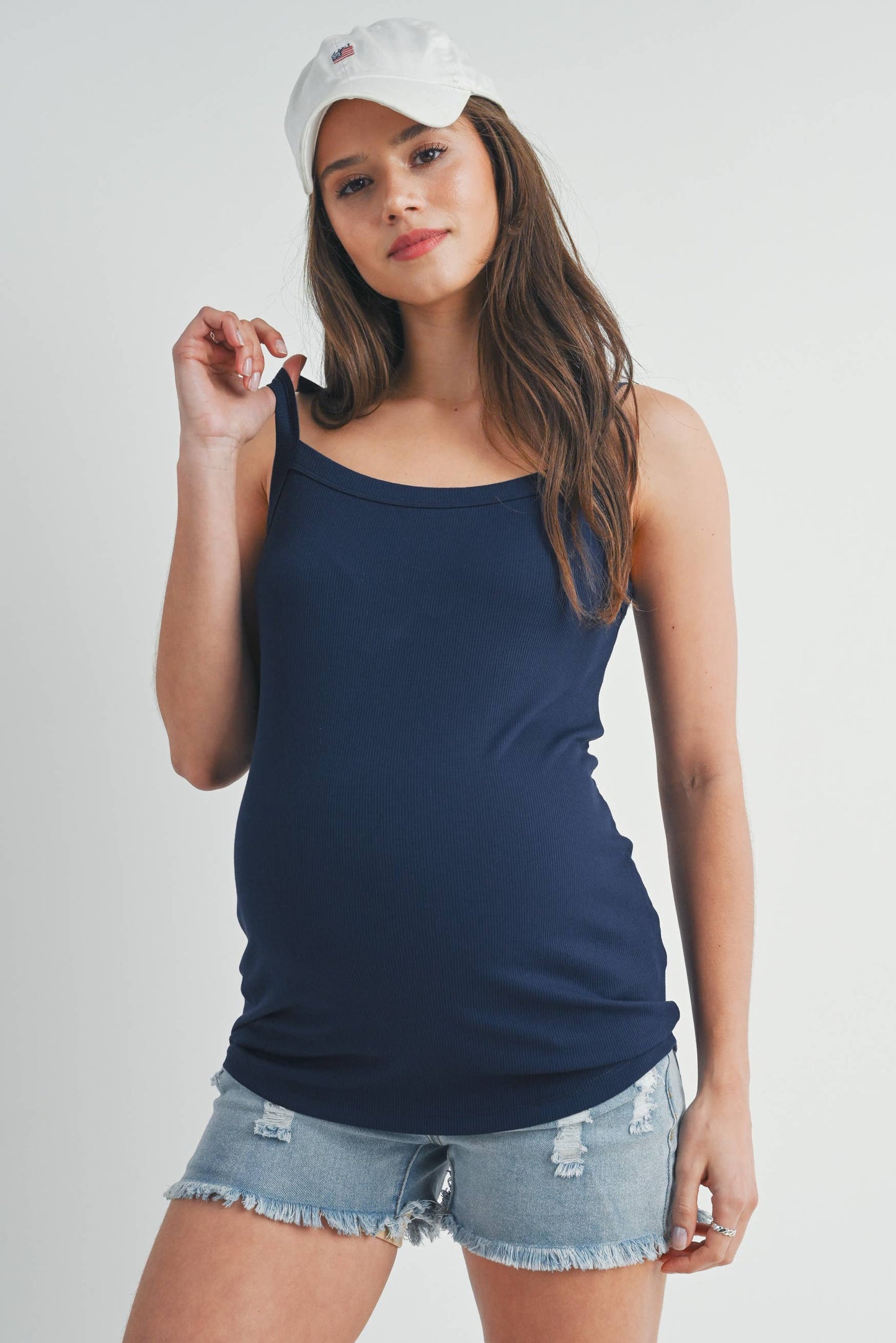 Ribbed Maternity Scoop Neck Cami Tank Top