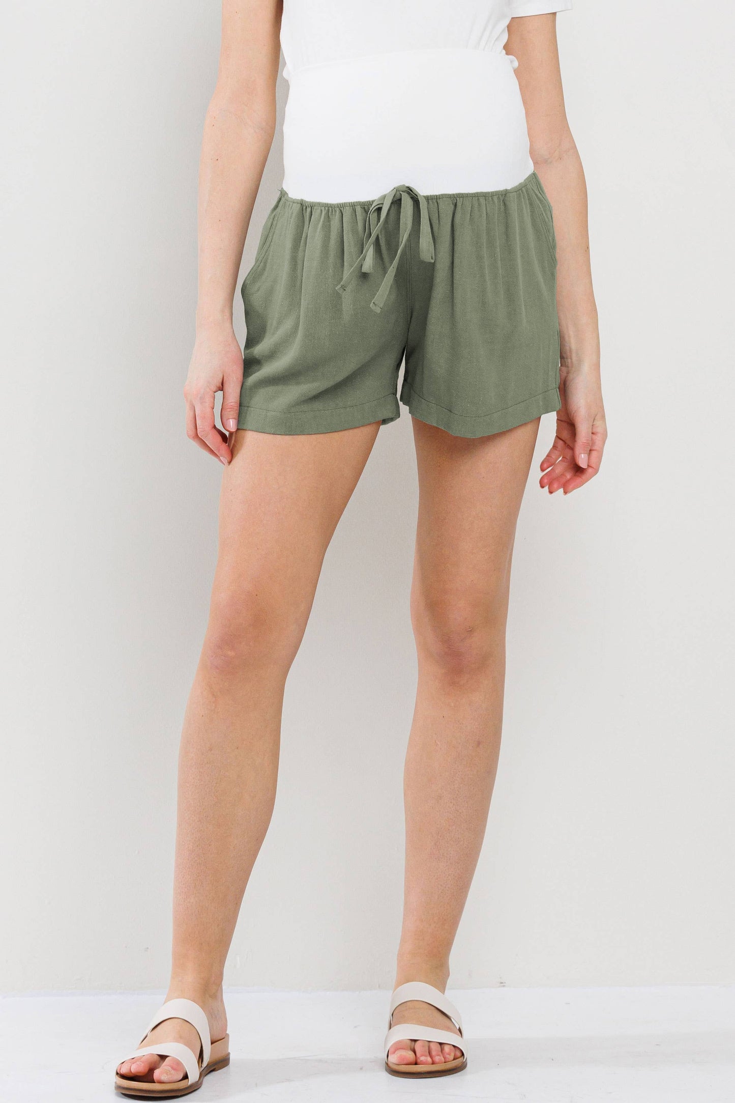 Linen Maternity Shorts with Elastic Band